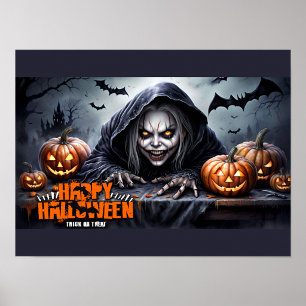 Gruseliger Halloween-Schauplatz mit vermummtem Ghu Poster
