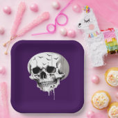 Gruseliger Halloween-Schmelzschädel mit Fledermaus Pappteller (Party)