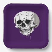 Gruseliger Halloween-Schmelzschädel mit Fledermaus Pappteller (Vorderseite)