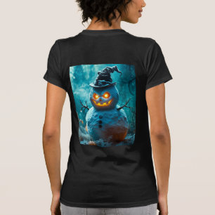 Gruseliger Halloween-Schneemann mit leuchtenden Au T-Shirt
