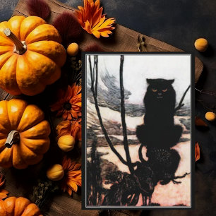 Gruseliger Halloween-Schwarzer-Kater im Vintage-St Karte