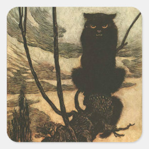 Gruseliger Halloween-Schwarzer-Kater Vintage Rackh Quadratischer Aufkleber