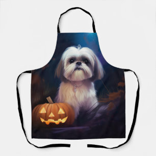 Gruseliger Halloween Shih Tzu mit Kürbissen Schürze