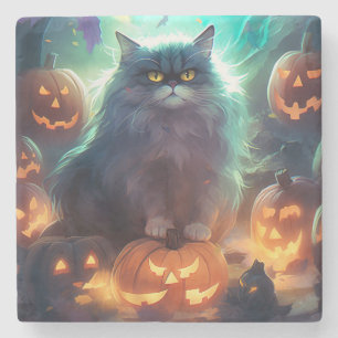Gruseliger Halloween-Sibirischer-Katze-Entwurf mit Steinuntersetzer