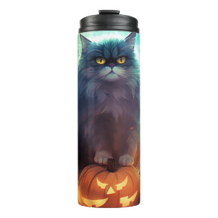 Gruseliger Halloween-Sibirischer-Katze-Entwurf mit Thermosbecher