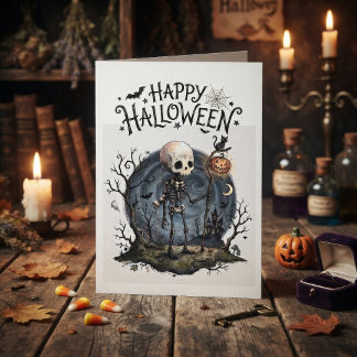 Gruseliger Halloween-Skelett & Kürbis Karte