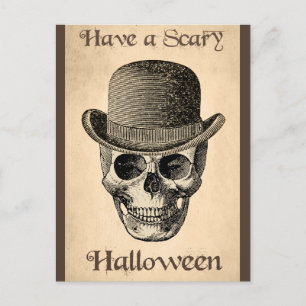 Gruseliger Halloween-Skelett-Schädel Vintage Postkarte
