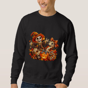 Gruseliger Halloween-Skelett- und Schlangen-Kürbis Sweatshirt
