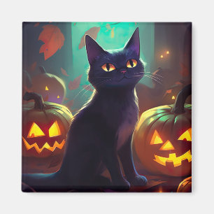 Gruseliger Halloween-Smoking-Kater mit Kürbissen Magnet