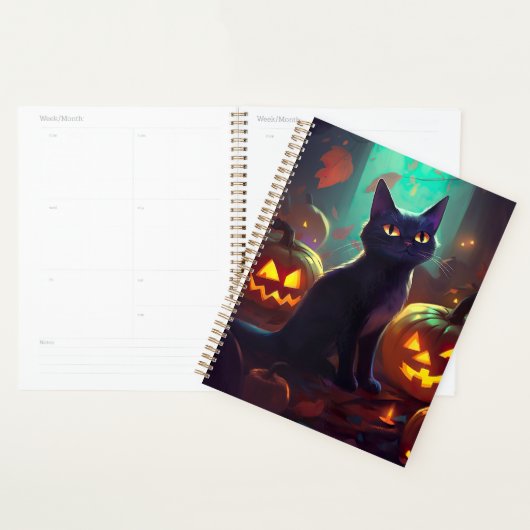 Gruseliger Halloween-Smoking-Kater mit Kürbissen Planer (Anzeige)