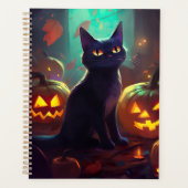 Gruseliger Halloween-Smoking-Kater mit Kürbissen Planer (Vorderseite)