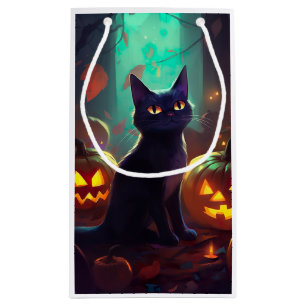 Gruseliger Halloween-Smoking-Katze mit Kürbissen Kleine Geschenktüte