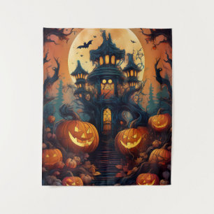Gruseliger Halloween-Spukhaus & -Pfad Wandteppich