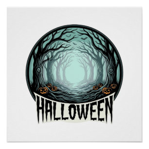 Gruseliger Halloween-Wald im Vintage-Stil_1 Poster