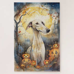 Gruseliger Halloween-Windhund mit Kürbissen Puzzle
