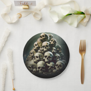 Gruseliger Haufen schreiender Schädel Halloween-Pa Pappteller
