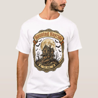 Gruseliger Heuwagen Retro-Halloween-Abzeichen-Shir T-Shirt