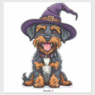 Gruseliger Hund in einem magischen Hut Halloween-T Aufkleber