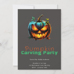 Gruseliger Jack-O' Lantern Grauer Kürbis-Schnitzpa Einladung