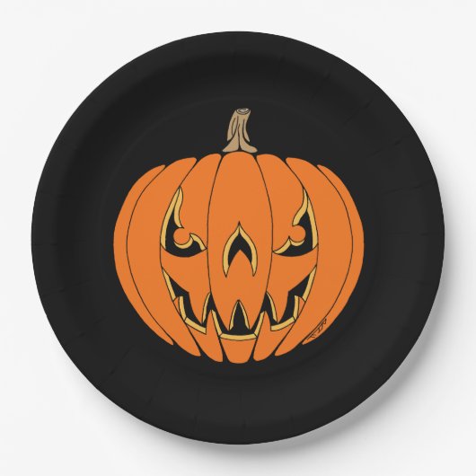 Gruseliger Jack-o'-Lantern Halloween-Entwurf Pappteller (Vorderseite)