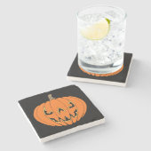 Gruseliger Jack-o'-Lantern Halloween-Entwurf Steinuntersetzer (Seitenansicht)