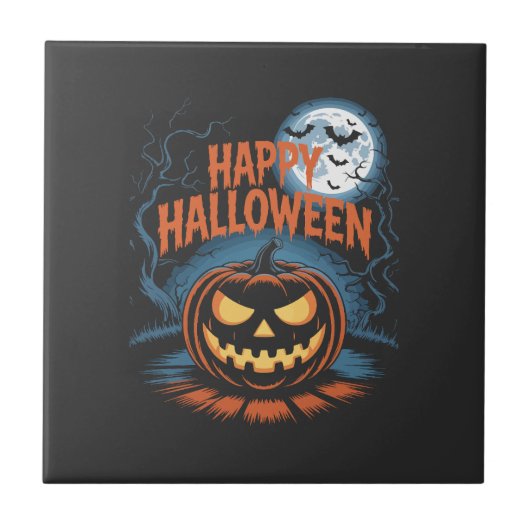 Gruseliger Jack O Lantern Halloween Fliese (Vorderseite)