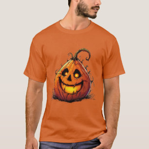 Gruseliger Jack O’Lantern-Kürbis mit leuchtenden A T-Shirt