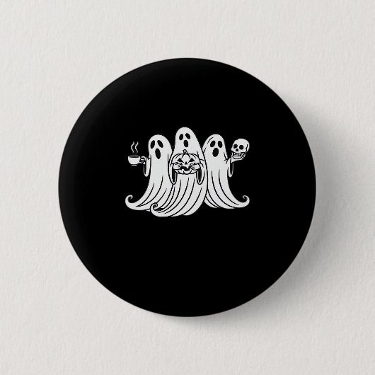 Gruseliger Kaffee schlürfender Kürbis haltend Button (Vorderseite)