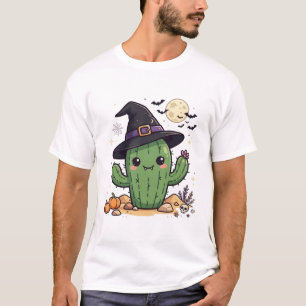 Gruseliger Kaktus-Hexenhut-Wüsten-Halloween-Kunst T-Shirt