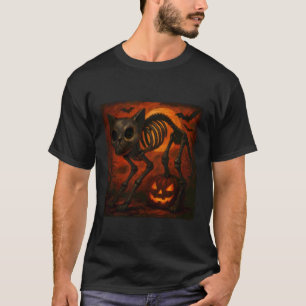Gruseliger Katzenskelett Halloween T-Shirt