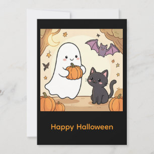 Gruseliger Kawaii-Geist Spaß mit schwarzer Katze Einladung