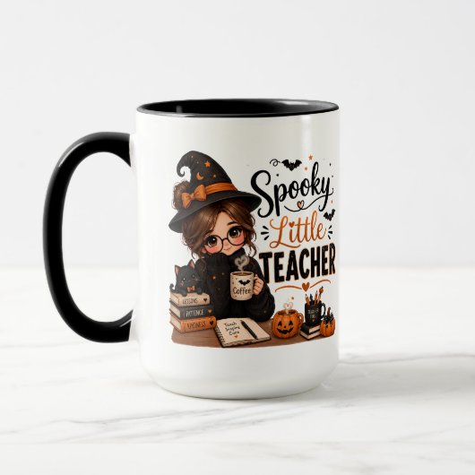 Gruseliger kleiner Lehrer Schwarzer Akzent Hallowe Tasse (Links)