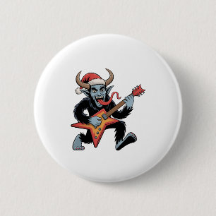 Gruseliger Krampus Gitarre E-Rock Weihnachten Button