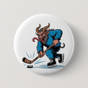 Gruseliger Krampus spielt Eishockey Weihnachten Button