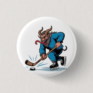 Gruseliger Krampus spielt Eishockey Weihnachten Button