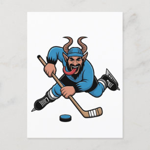 Gruseliger Krampus spielt Eishockeysport Feiertagspostkarte