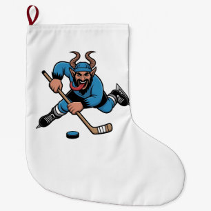 Gruseliger Krampus spielt Eishockeysport  Großer Weihnachtsstrumpf