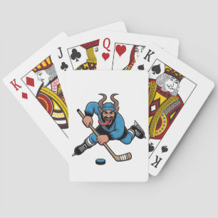 Gruseliger Krampus spielt Eishockeysport Spielkarten