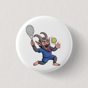 Gruseliger Krampus spielt Tennis Weihnachten Button
