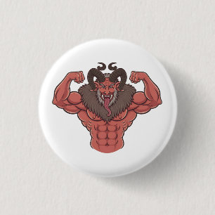 Gruseliger Krampus Weihnachten Flexing Muskel Fitn Button