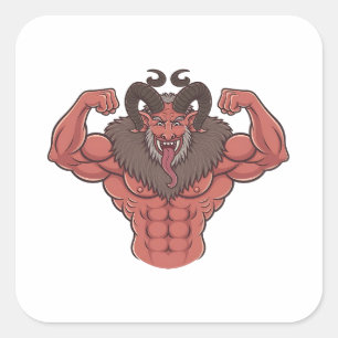 Gruseliger Krampus Weihnachten Flexing Muskel Fitn Quadratischer Aufkleber