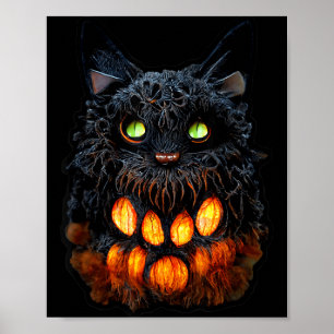 Gruseliger Kürbis Halloween-Schwarze Katze Poster