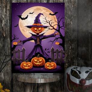Gruseliger Kürbis-Hexenplakat mit Vollmond Poster