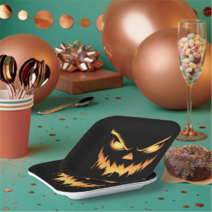 Gruseliger Kürbis Jack O Lantern Gesicht Halloween Pappteller