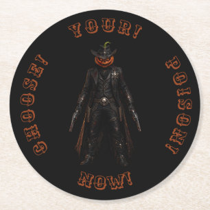Gruseliger Kürbis Sheriff Cowboy Jack-o'-Lantern G Runder Pappuntersetzer