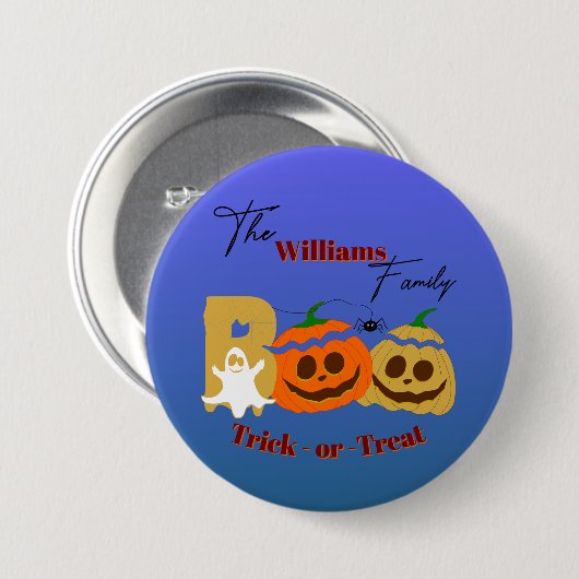 Gruseliger Kürbis-Trick-or-Treat-Button Button (Vorne & Hinten)