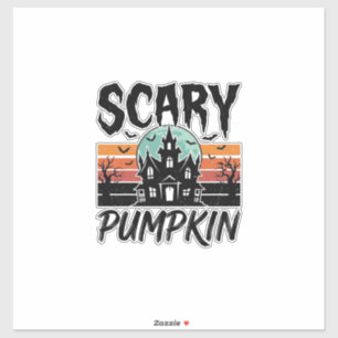 Gruseliger Kürbis Vintage Spukhaus Halloween-Desig Aufkleber