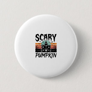 Gruseliger Kürbis Vintage Spukhaus Halloween-Desig Button