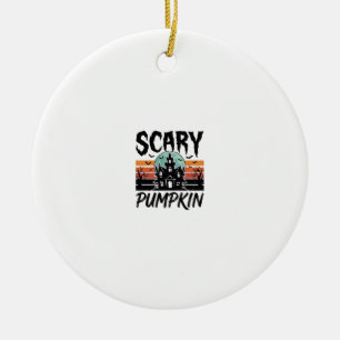 Gruseliger Kürbis Vintage Spukhaus Halloween-Desig Keramik Ornament