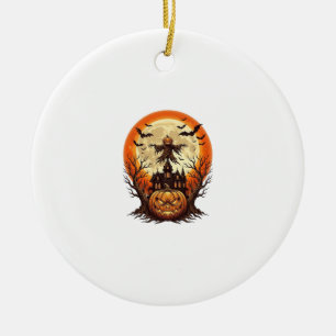Gruseliger Kürbis Vogelscheuche Spukhaus Vollmond Keramik Ornament